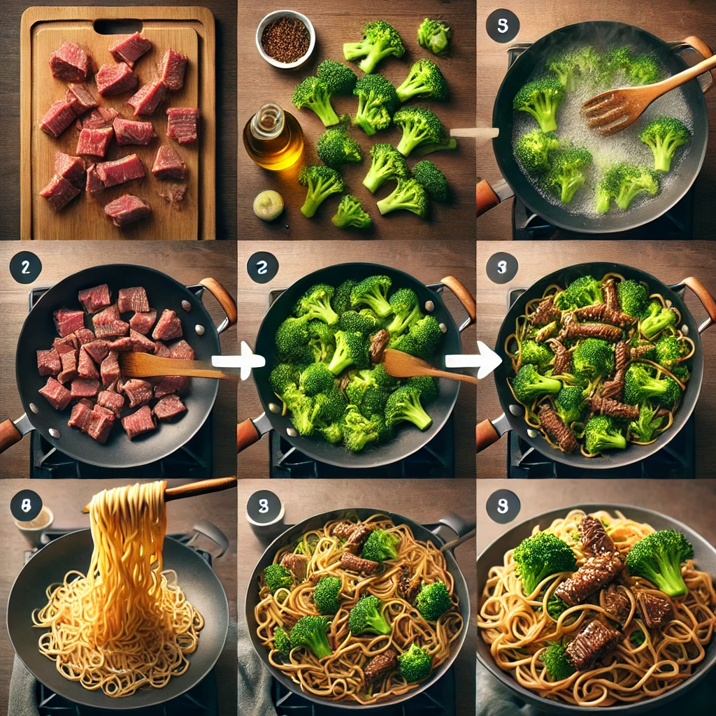 Step-by-Step Preparation Beef and Broccoli Lo Mein