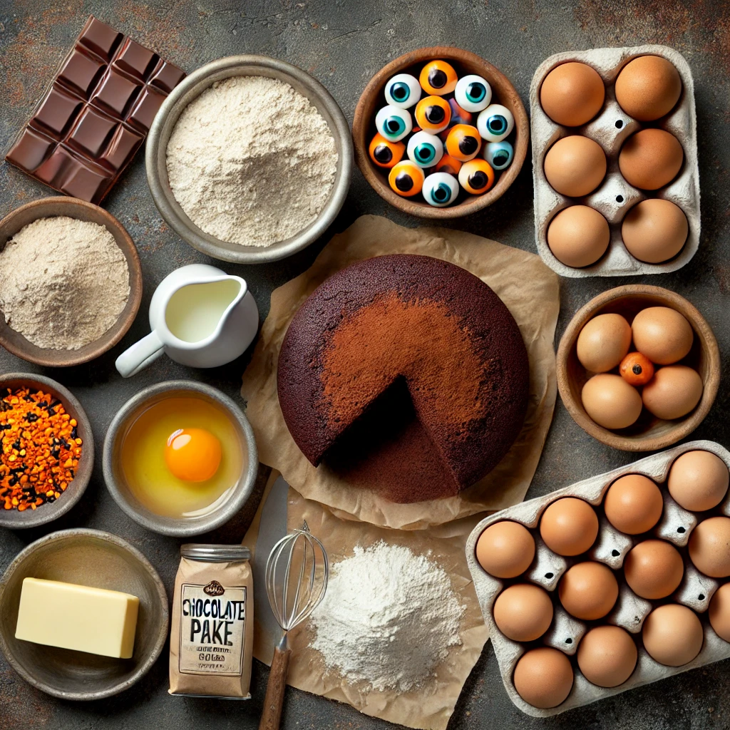 Ingredients for a Halloween Chocolate Cake